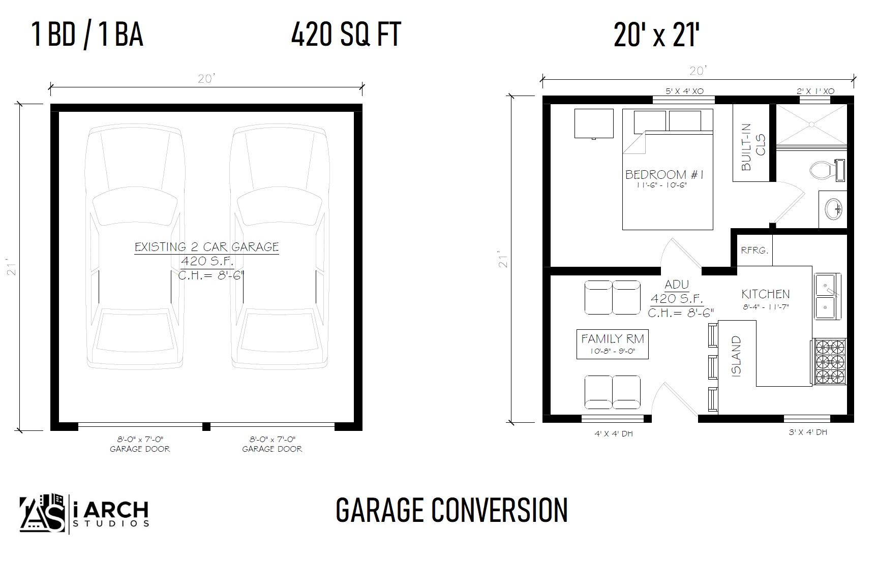 GARAGE CONVERSION ADU​ Floor Plan