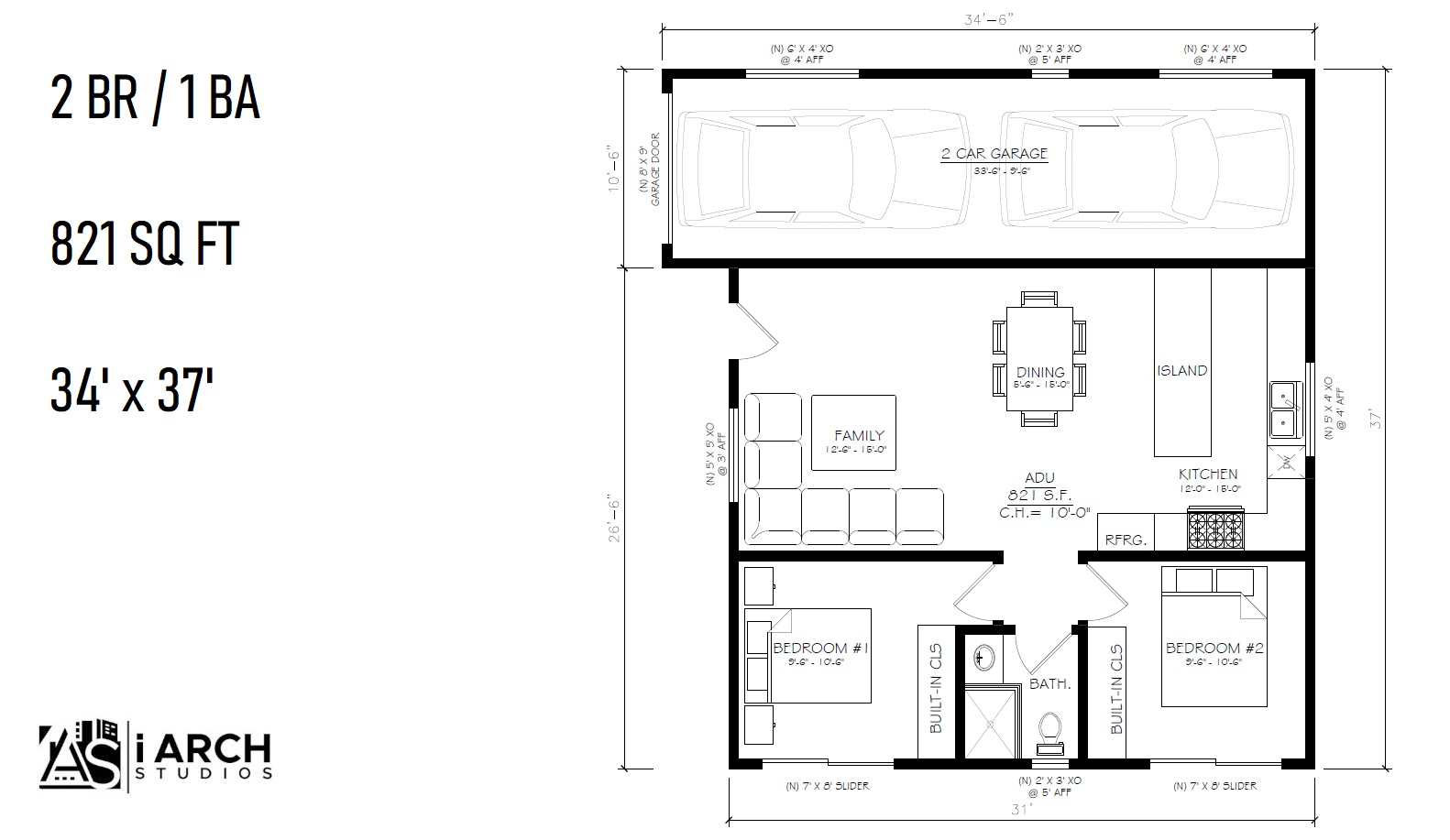 GROUND UP ADU WITH 2-CAR GARAGE​ Floor Plan