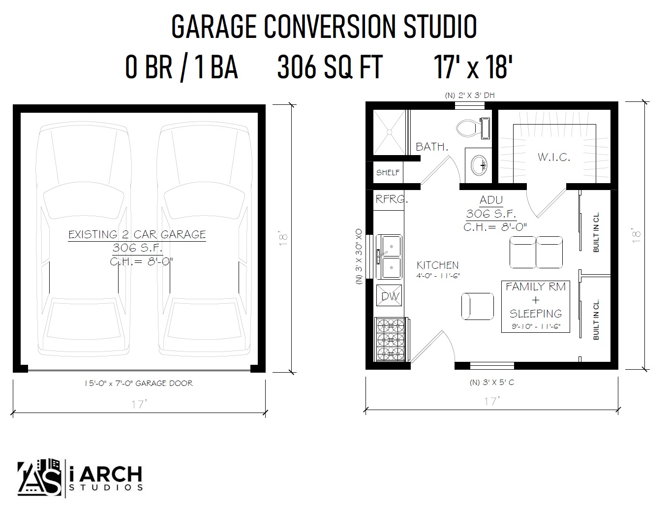 GARAGE CONVERSION ADU​ Floor Plan