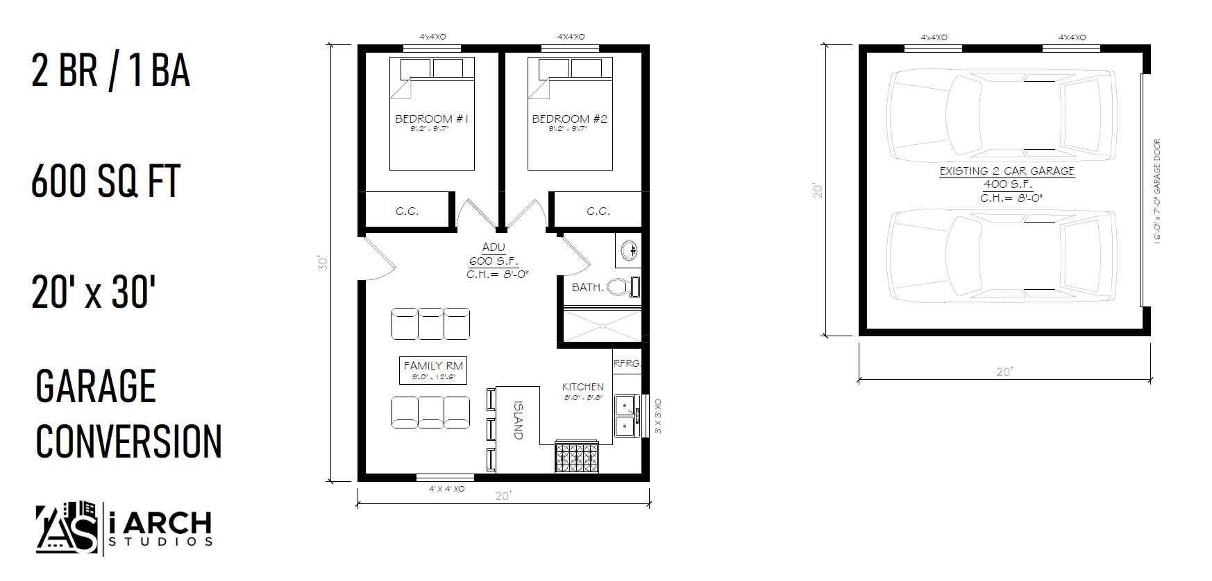 GARAGE CONVERSION ADU WITH ADDITION​ Floor Plan