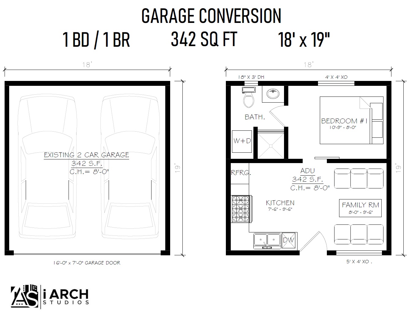 GARAGE CONVERSION ADU​ Floor Plan