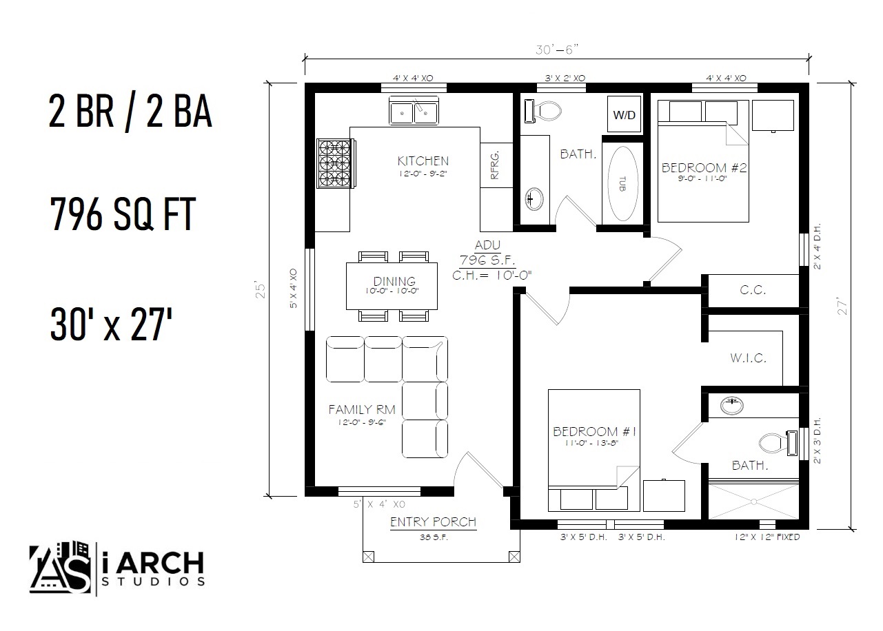 2BR / 2BA ADU Floor Plan